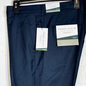 Perry Ellis Portfolio Men's Slim-Fit NonIron Stretch Dress Pants Navy 36X32 $95
